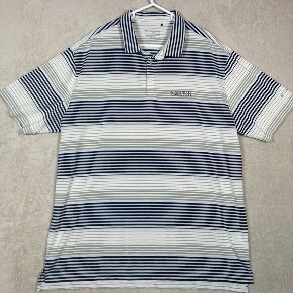 Columbia Golf Polo Shirt Mens XXL 2XL White Striped Sandbar‎ Anna Maria Island - Picture 1 of 7